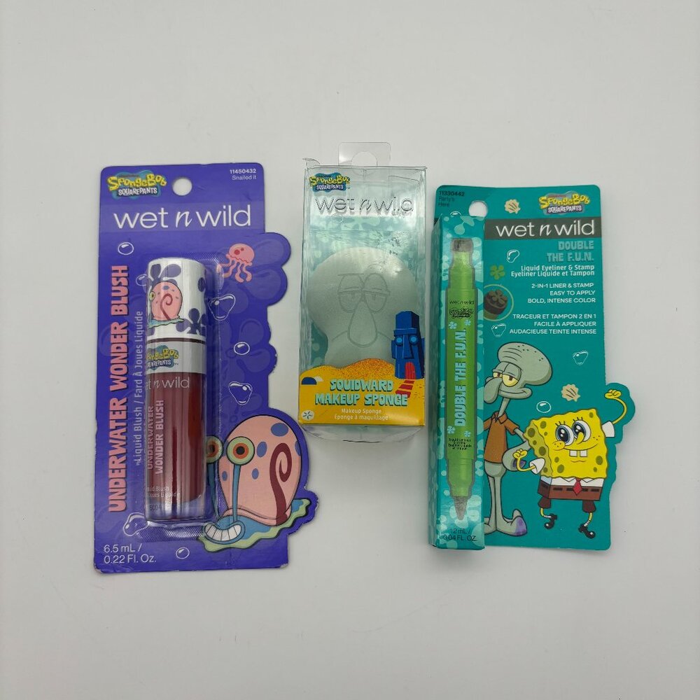 Wet N Wild SpongeBob Bundle, Liquid Blush Eyeliner Stamp Squidward Makeup Sponge